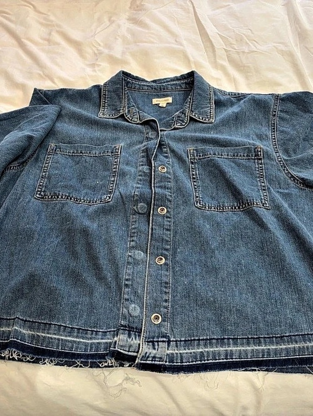 Pilcro Short-Sleeve Denim Buttondown Shirt Blue Large